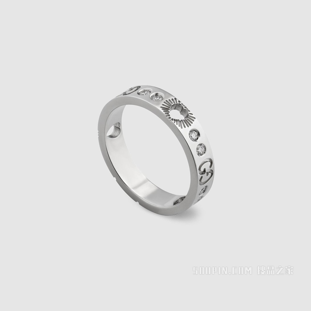 Icon系列18K白金爱心镶钻戒指 白金