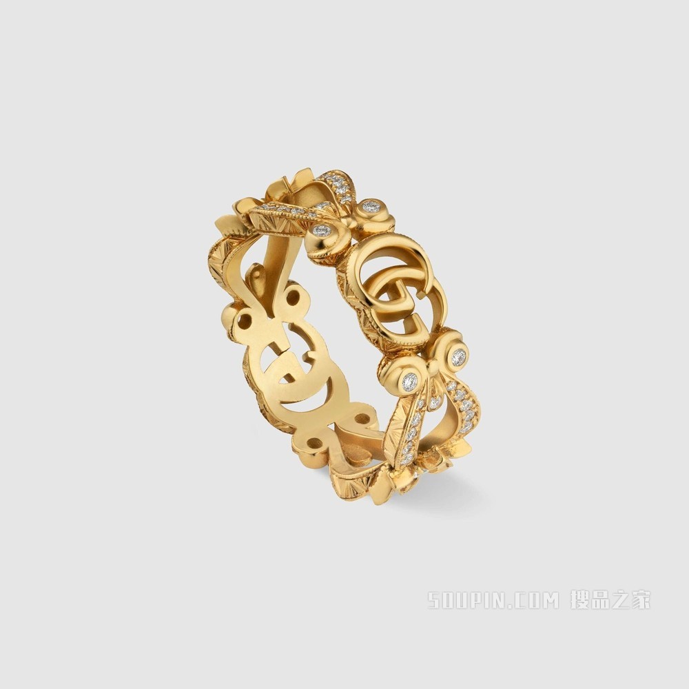 Gucci花卉造型18K黄金钻石戒指 18K黄金