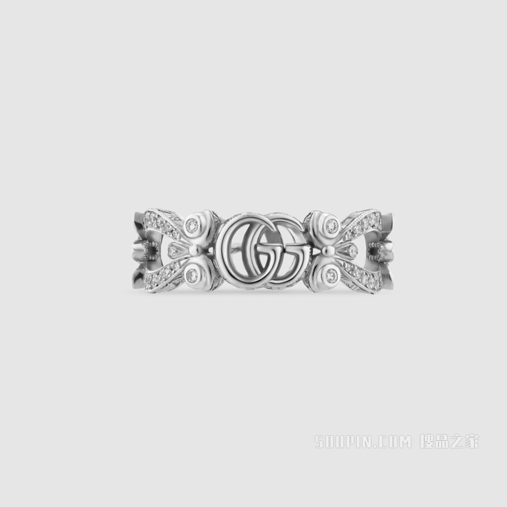 Gucci花卉造型18K白金钻石戒指 18K白金