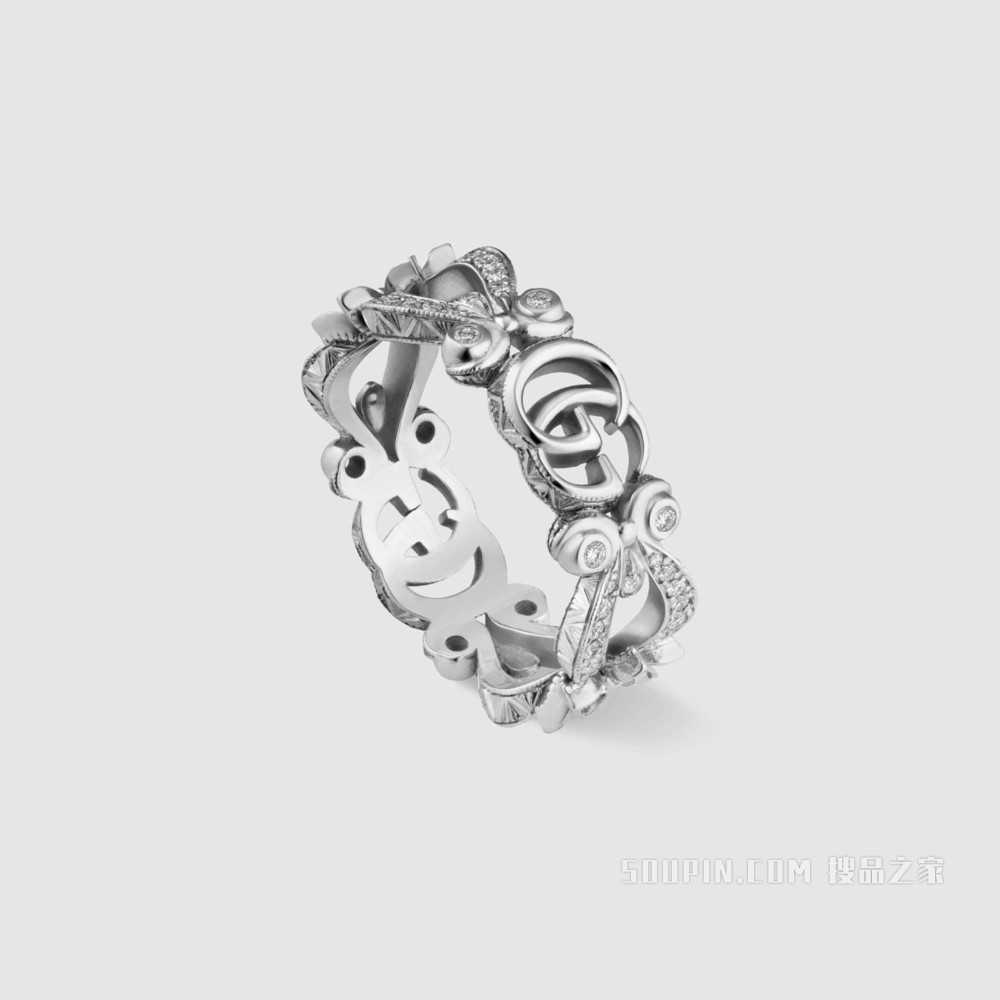 Gucci花卉造型18K白金钻石戒指 18K白金