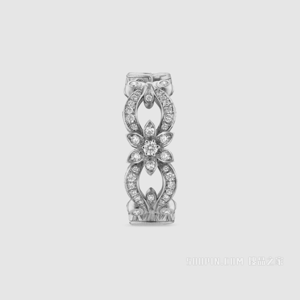 Gucci花卉造型18K白金钻石戒指 18K白金
