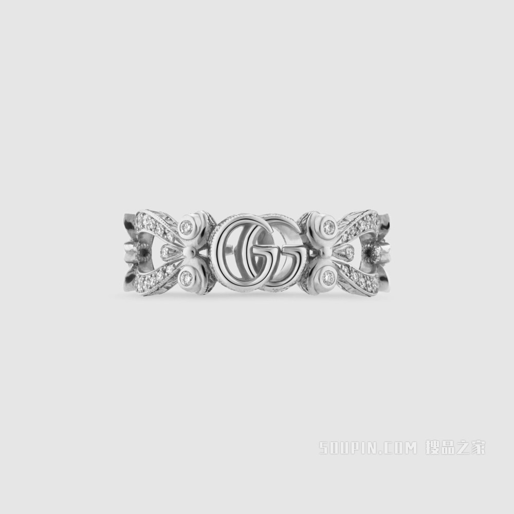Gucci花卉造型18K白金钻石戒指 18K白金
