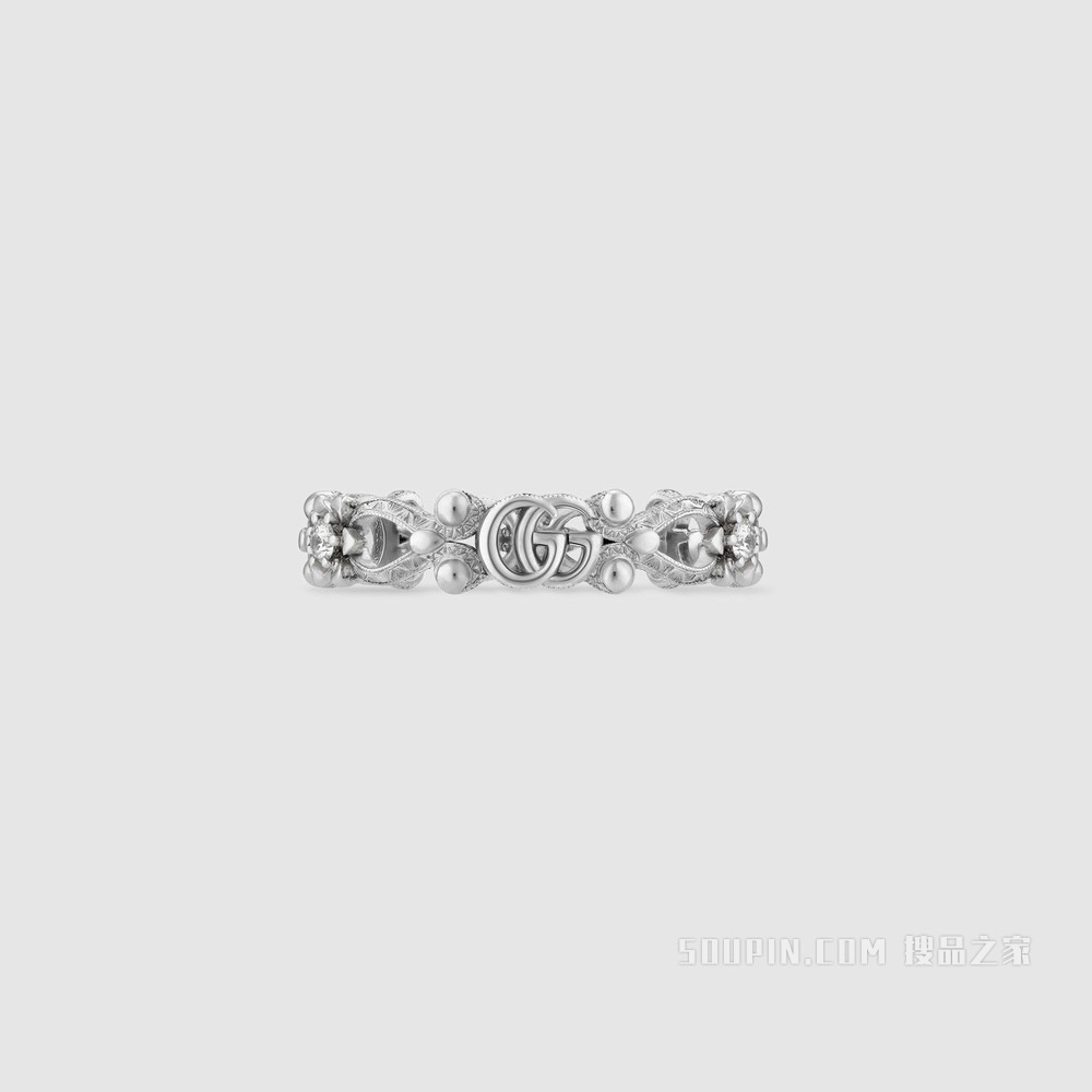 Gucci花卉造型18K白金钻石戒指 18K白金