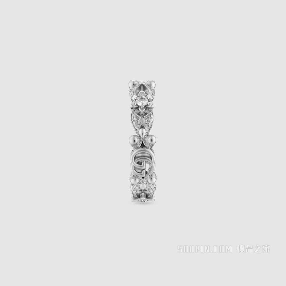 Gucci花卉造型18K白金钻石戒指 18K白金