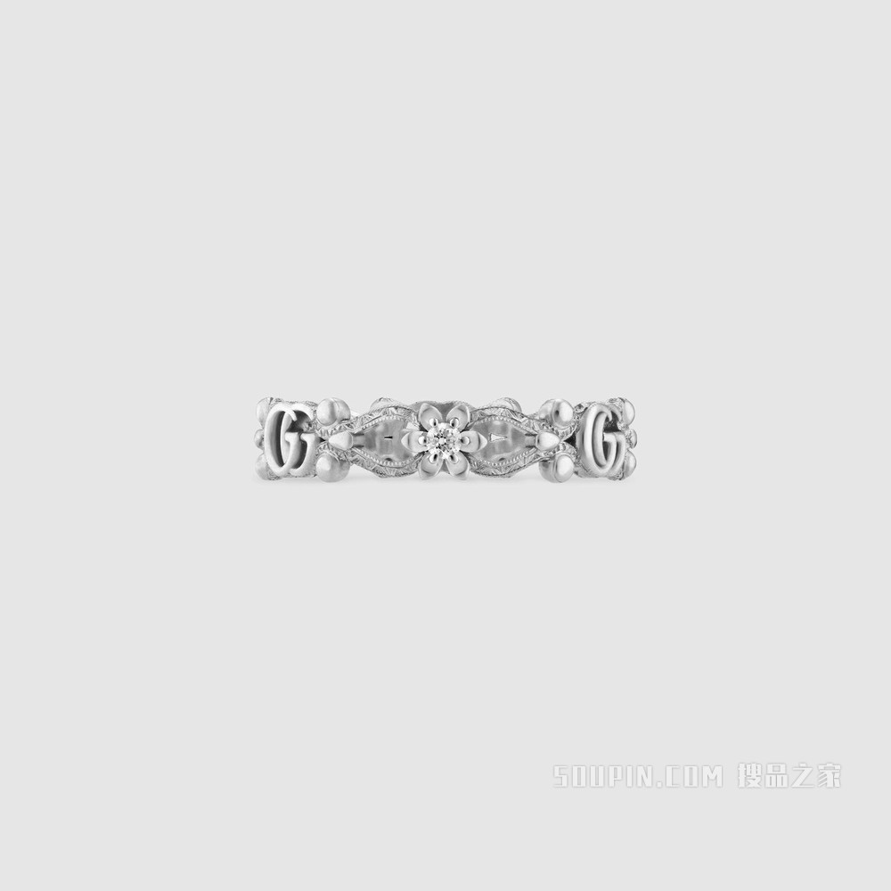 Gucci花卉造型18K白金钻石戒指 18K白金