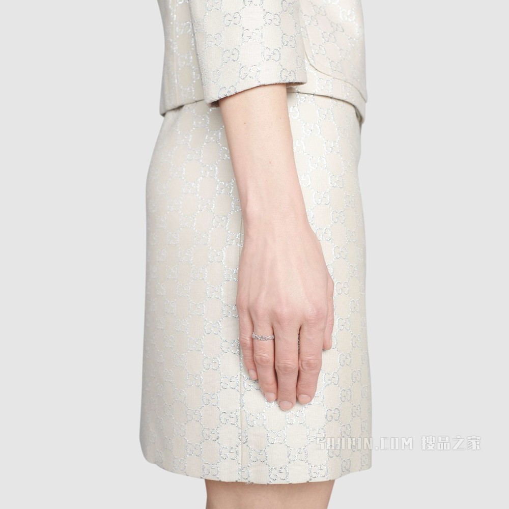 Gucci花卉造型18K白金钻石戒指 18K白金