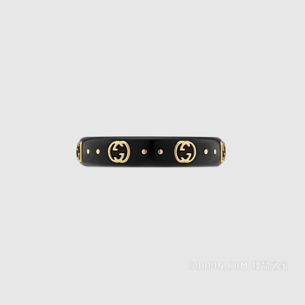 Icon系列互扣式双G戒指 18K黄金/黑色