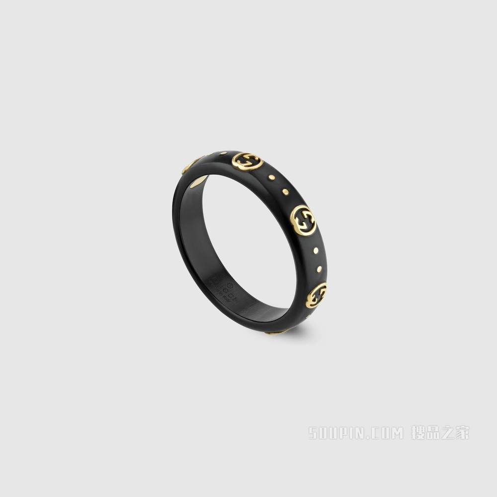 Icon系列互扣式双G戒指 18K黄金/黑色
