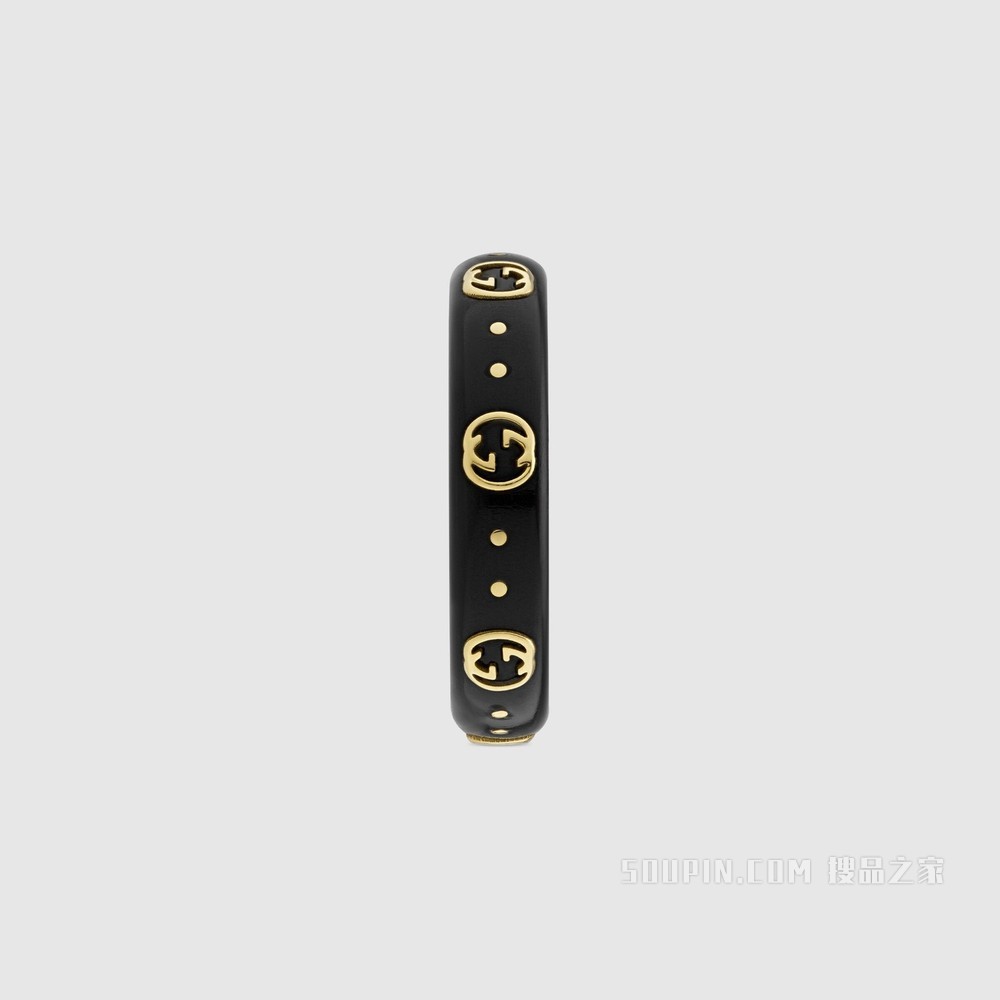 Icon系列互扣式双G戒指 18K黄金/黑色