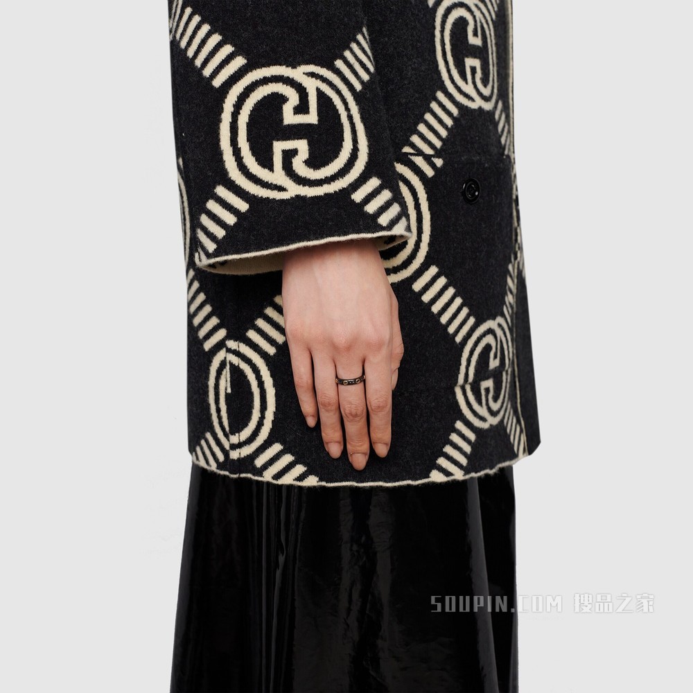 Icon系列互扣式双G戒指 18K黄金/黑色