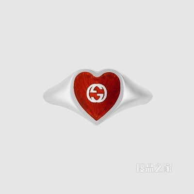 互扣式双G珐琅爱心戒指 纯银/红色珐琅