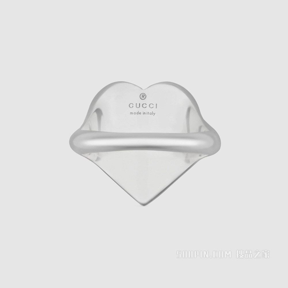 Gucci珐琅爱心戒指 纯银/红色珐琅