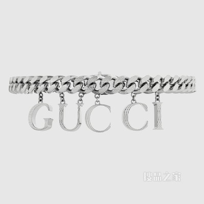 饰手写体GUCCI颈链 钯金色调金属