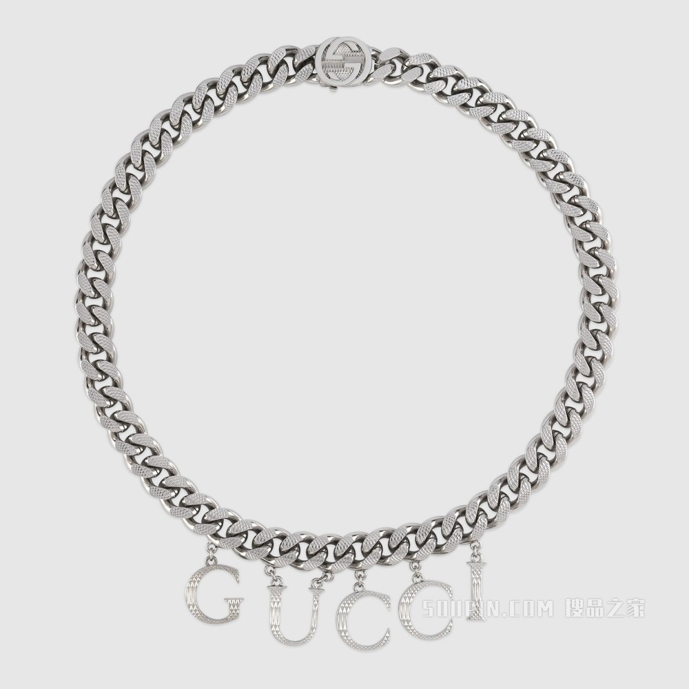 饰手写体GUCCI项链 钯金色调金属
