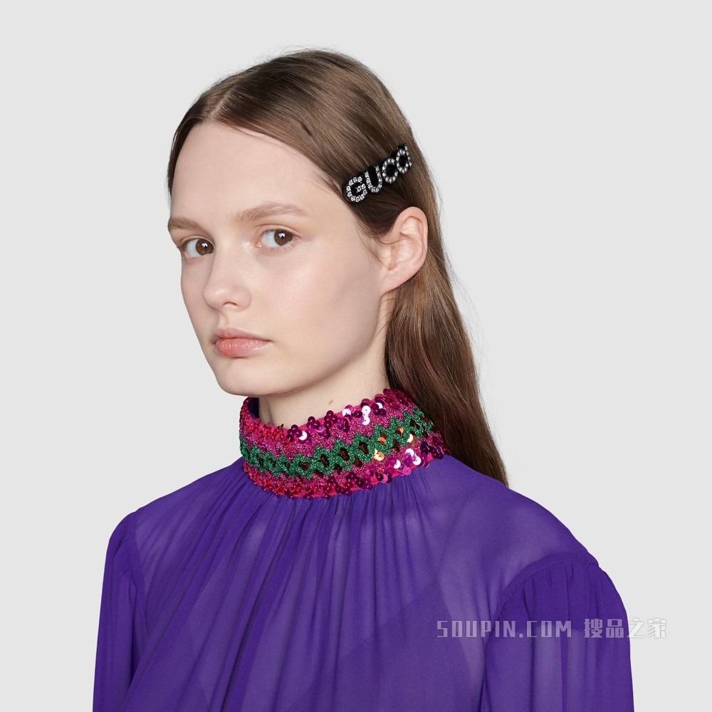 水晶“Gucci”发夹 金色调金属