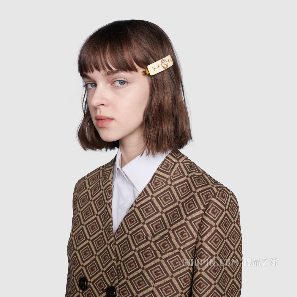 水晶互扣式双G发夹 象牙白树脂