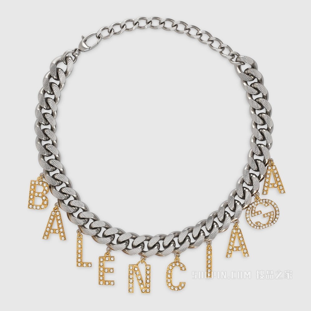 The Hacker Project系列饰Balenciaga手写体标识颈圈 钯金色调金属