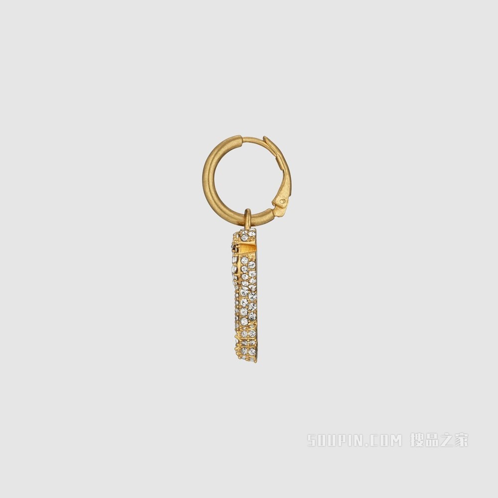 水晶双G钥匙耳环 金色效果