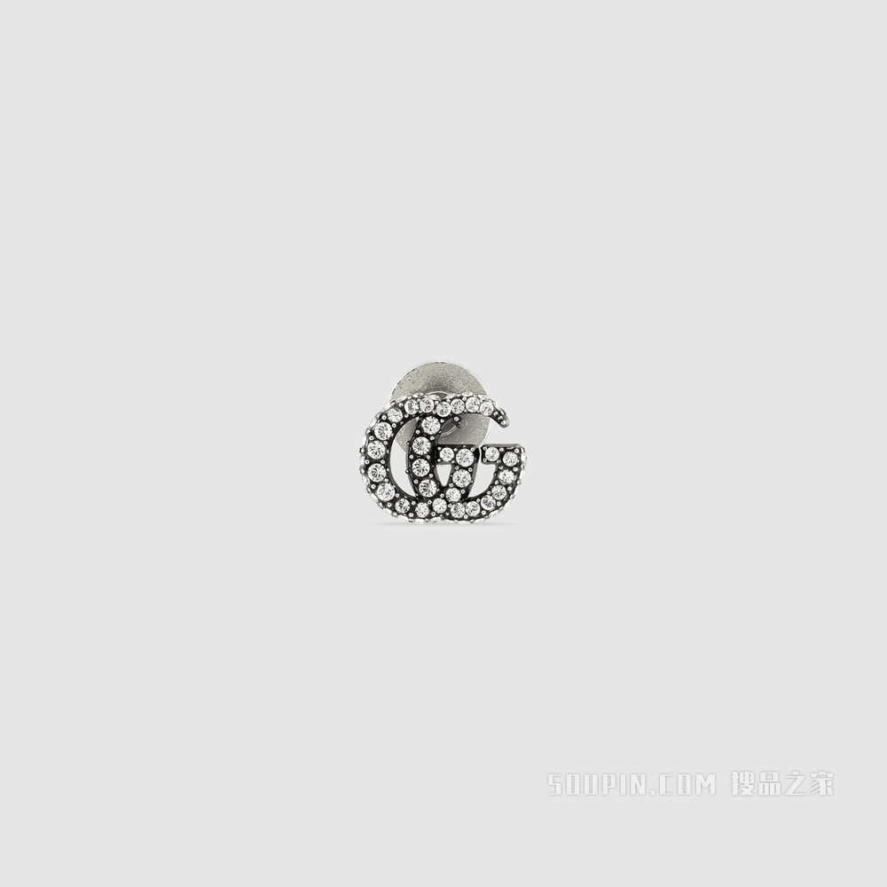 水晶双G胸针 钯金色效果