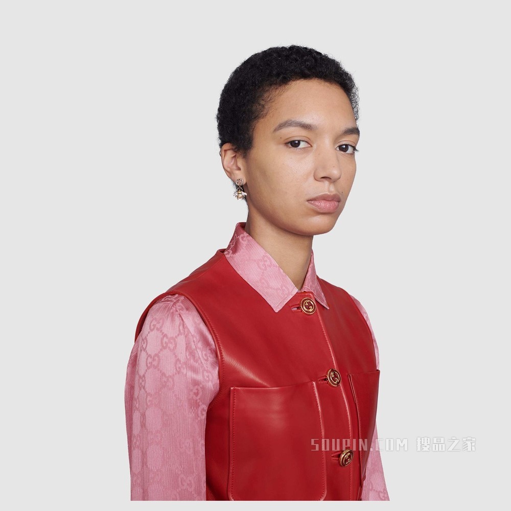 互扣式双G蜜蜂耳环 做旧金色调金属