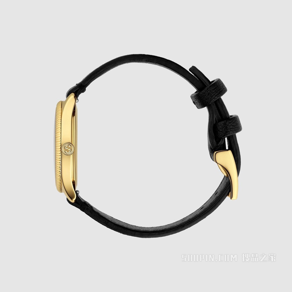 G-Timeless系列腕表，29毫米 黑色皮革及黄金色PVD