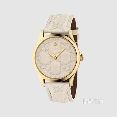G-Timeless腕表，38毫米 白色Gucci Signature皮革