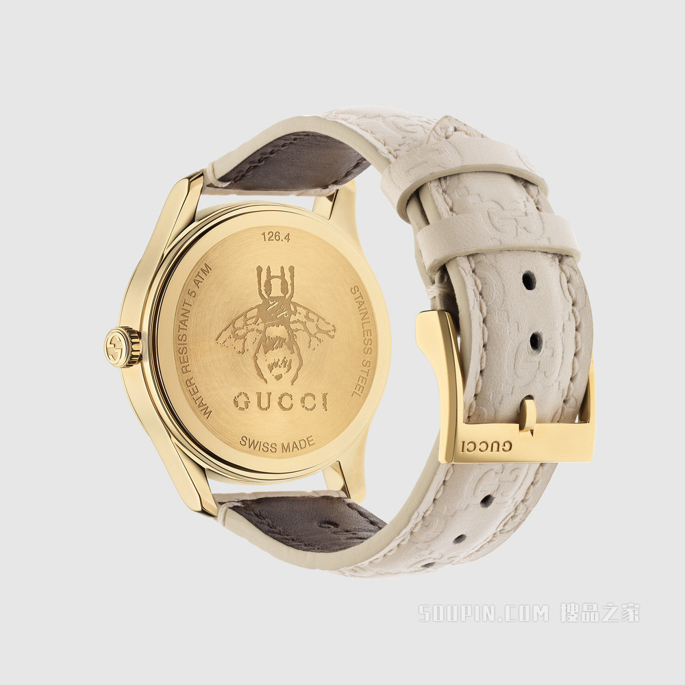 G-Timeless腕表，38毫米 白色Gucci Signature皮革