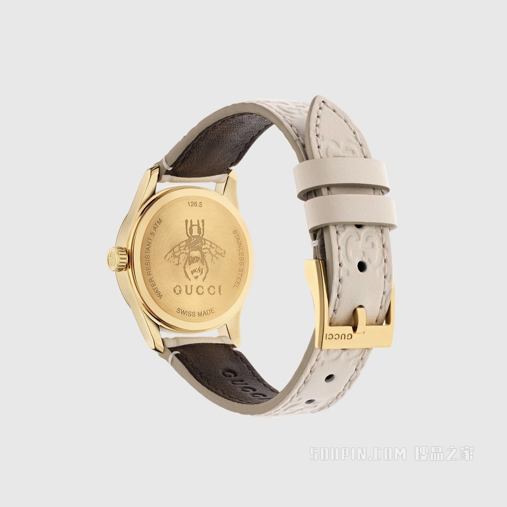 G-Timeless腕表，27毫米 白色Gucci Signature皮革