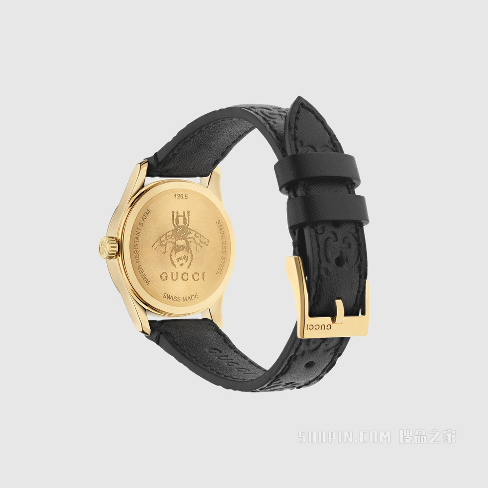 G-Timeless腕表，27毫米 黑色Gucci Signature皮革