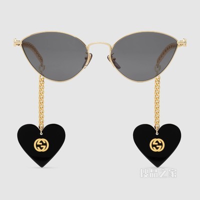 心型吊坠猫眼造型太阳眼镜 金色金属
