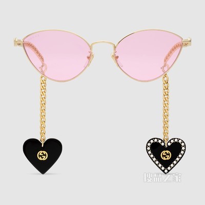 心型吊坠猫眼造型太阳眼镜 金色金属
