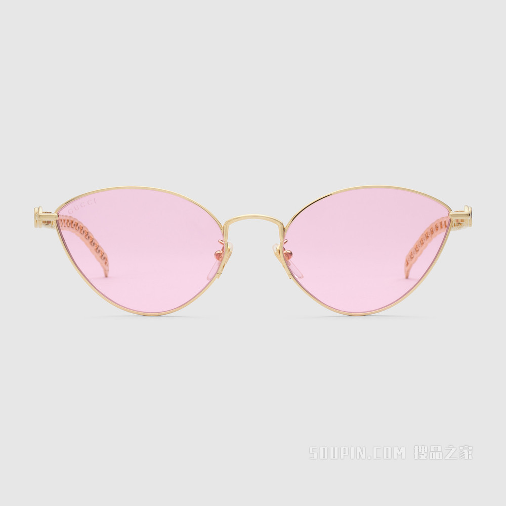 心型吊坠猫眼造型太阳眼镜 金色金属