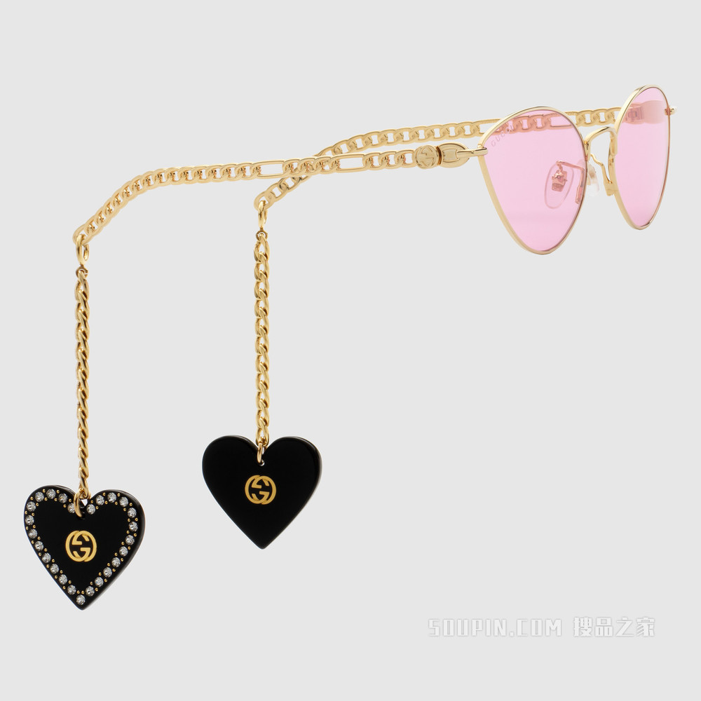 心型吊坠猫眼造型太阳眼镜 金色金属