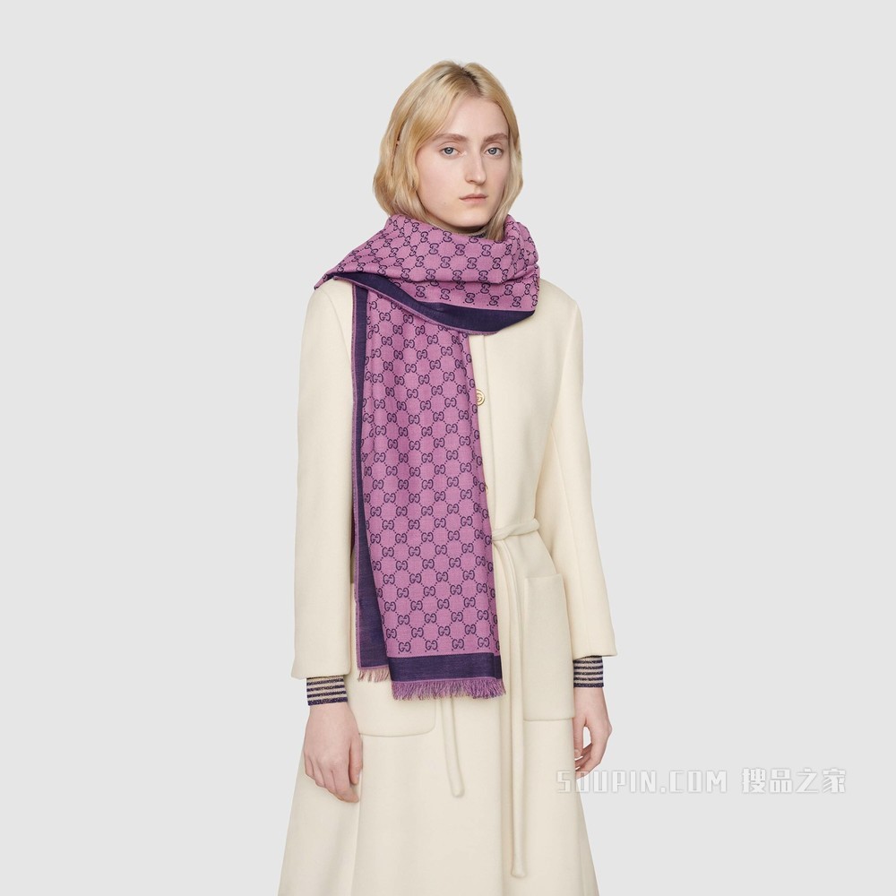 双G提花棉质披肩 粉色和蓝色