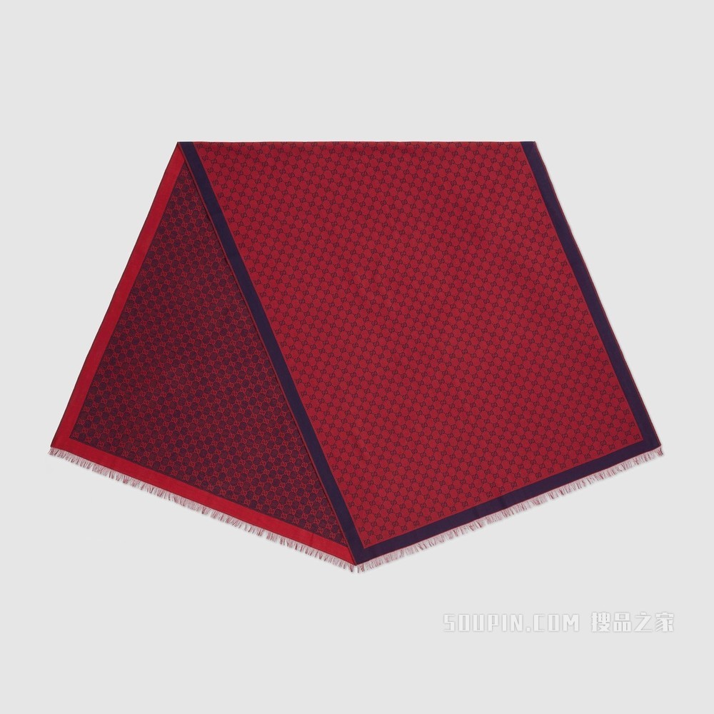 双G提花棉质披肩 红色和蓝色