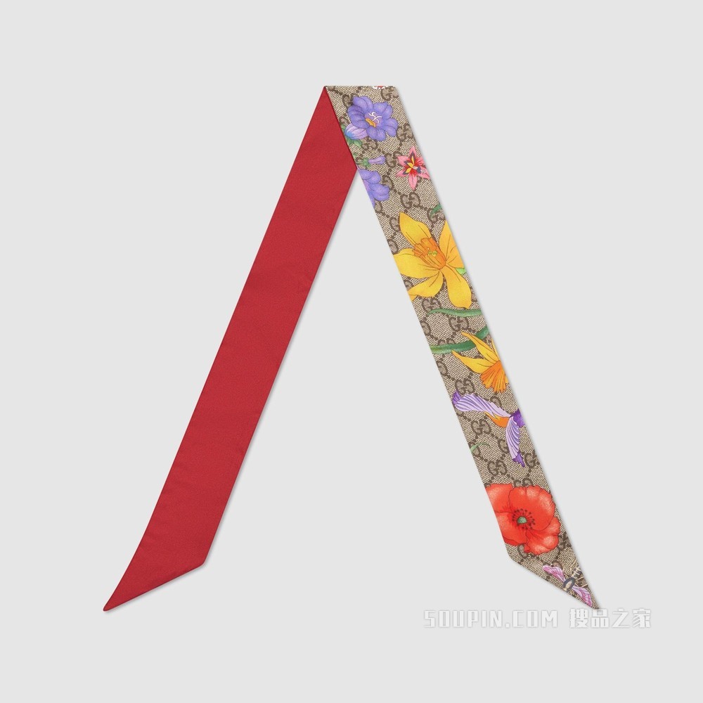 GG花卉印花真丝领结 红色/GG花卉印花