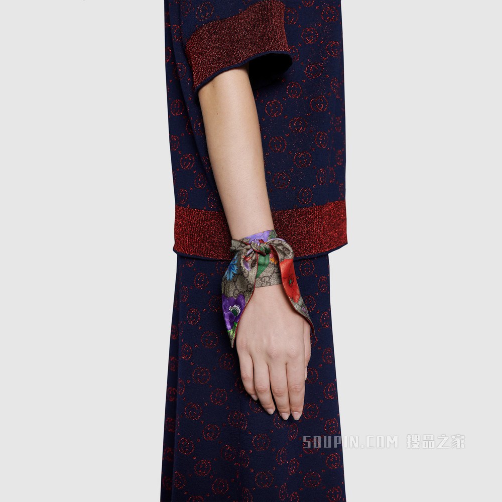 GG花卉印花真丝领结 红色/GG花卉印花