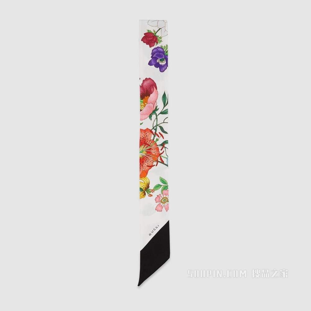 真丝斜纹花卉印花领结 白色花卉印花真丝