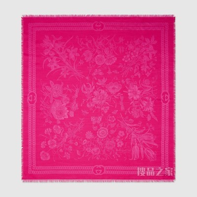 花卉提花山羊绒围巾 粉色
