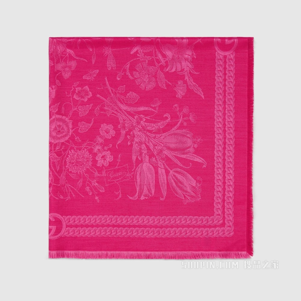 花卉提花山羊绒围巾 粉色