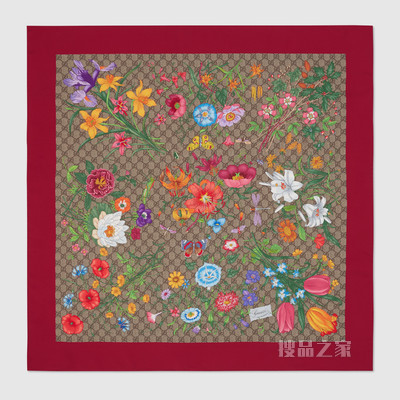GG花卉印花真丝围巾 红色/GG花卉印花