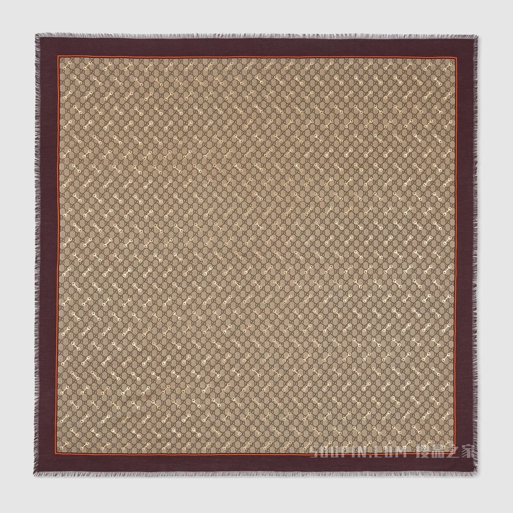 GG马衔扣印花莫代尔披肩 米色和乌木色