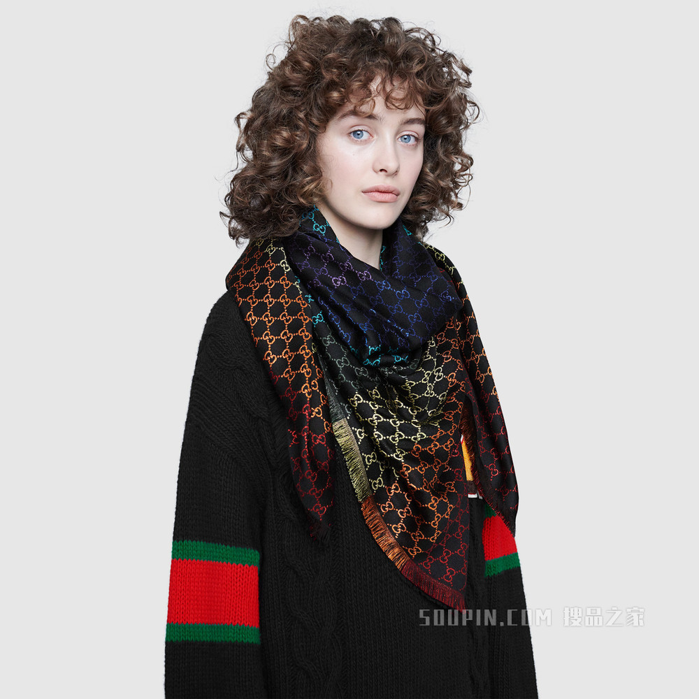 双G提花披肩 彩虹双G提花