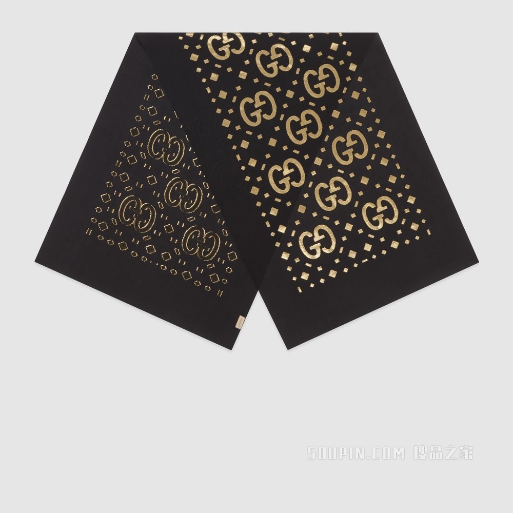 GG图案切丝金银丝线披肩 黑色和金色