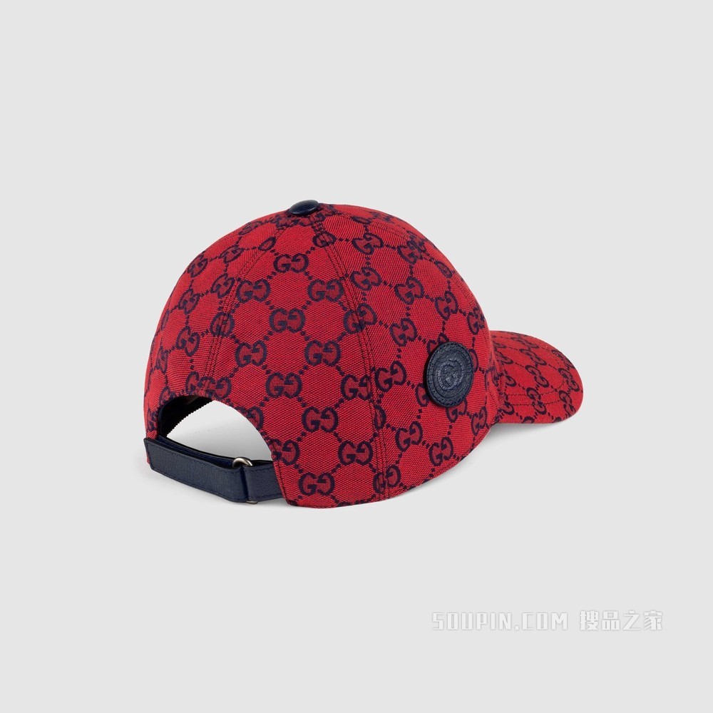 古驰520特别系列双G图案帆布棒球帽 红色和蓝色