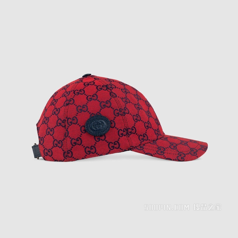 古驰520特别系列双G图案帆布棒球帽 红色和蓝色