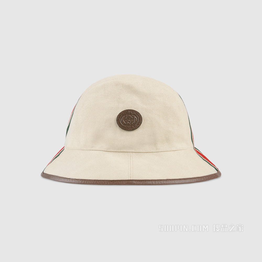织带帆布渔夫帽 象牙白和棕色