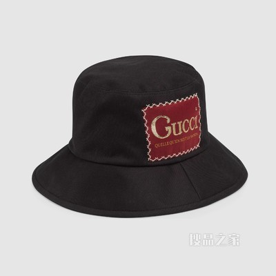 饰Gucci标签棉质渔夫帽 黑色