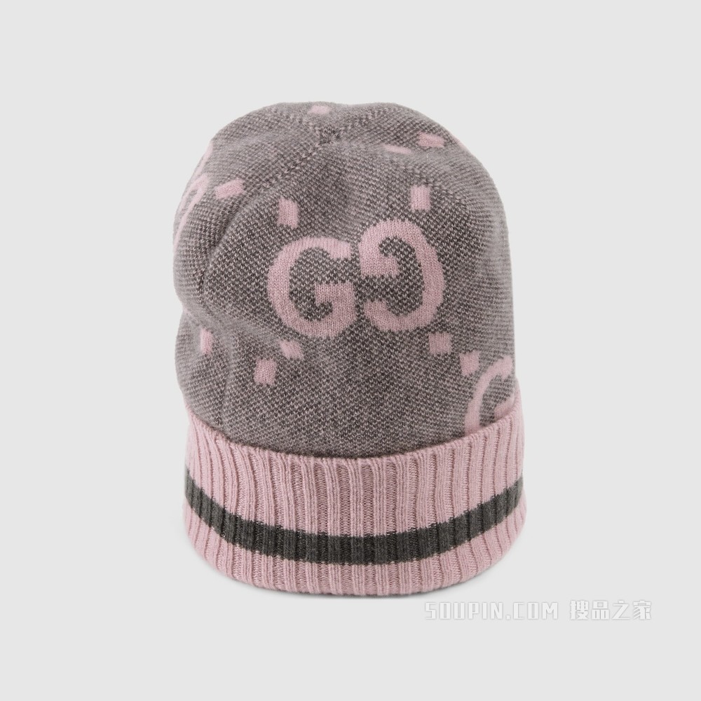 GG针织山羊绒帽 灰色和粉色