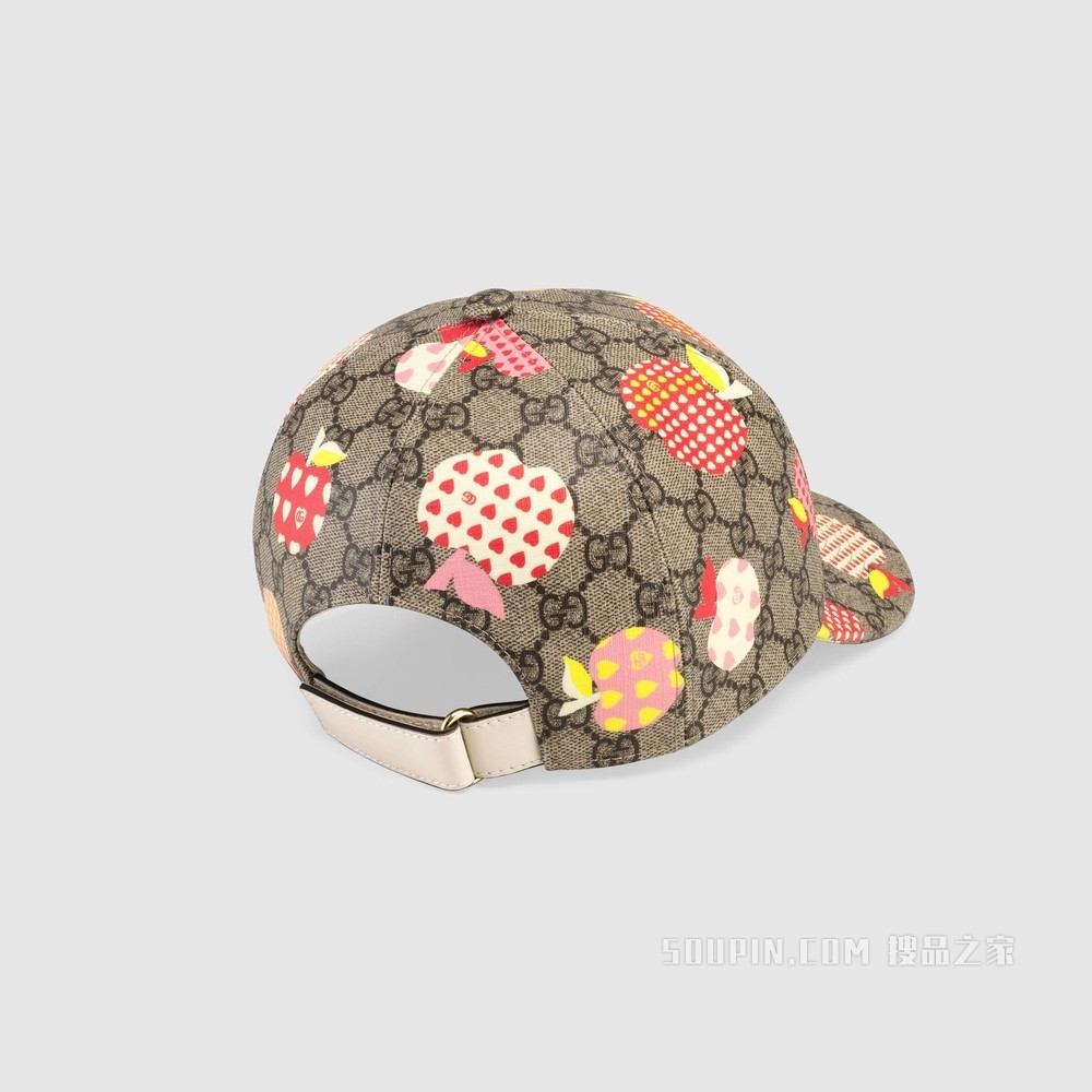 心苹果图案棒球帽 米色和乌木色